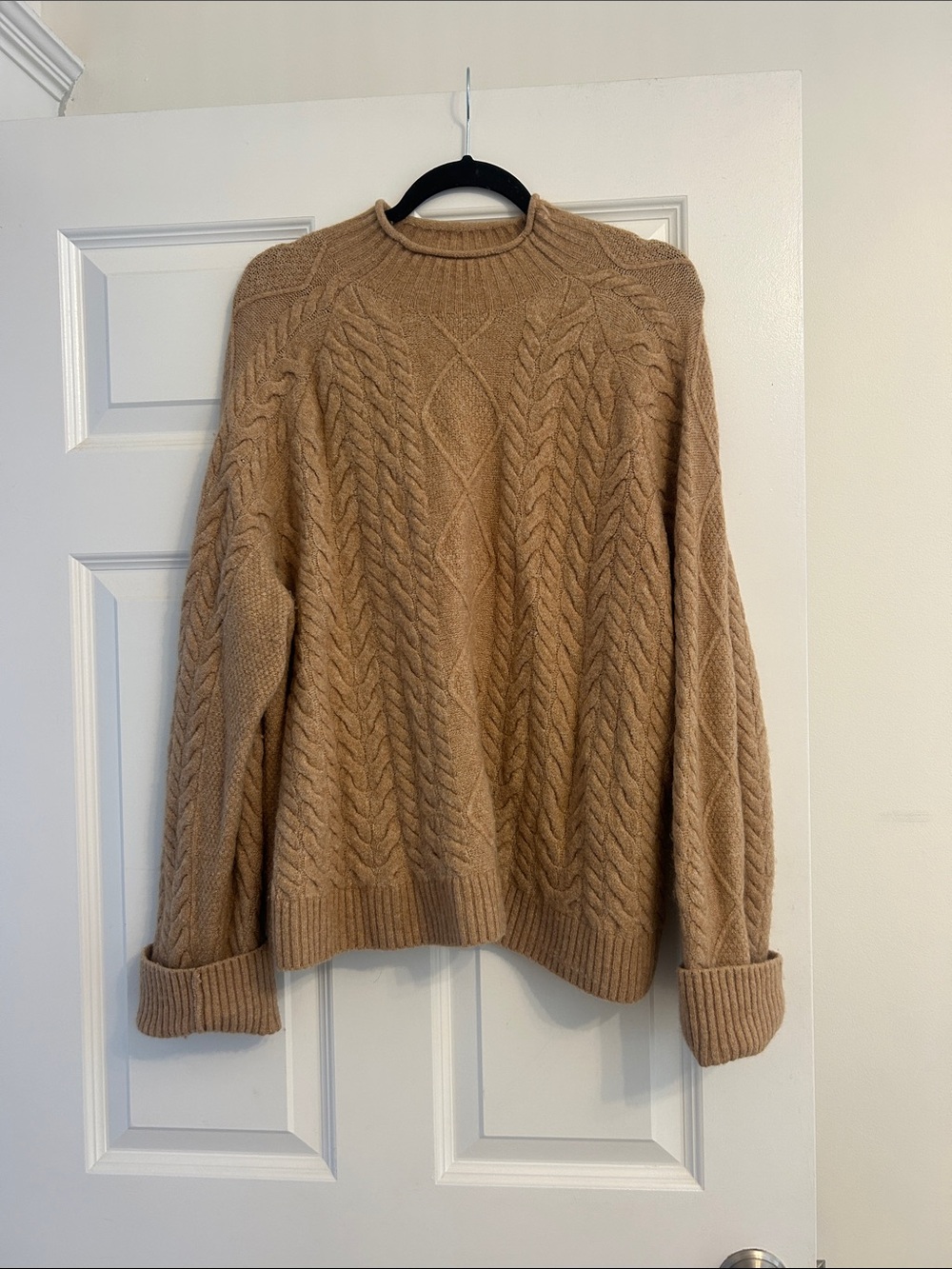 J. Crew Camel Cable-Knit Crewneck Sweater